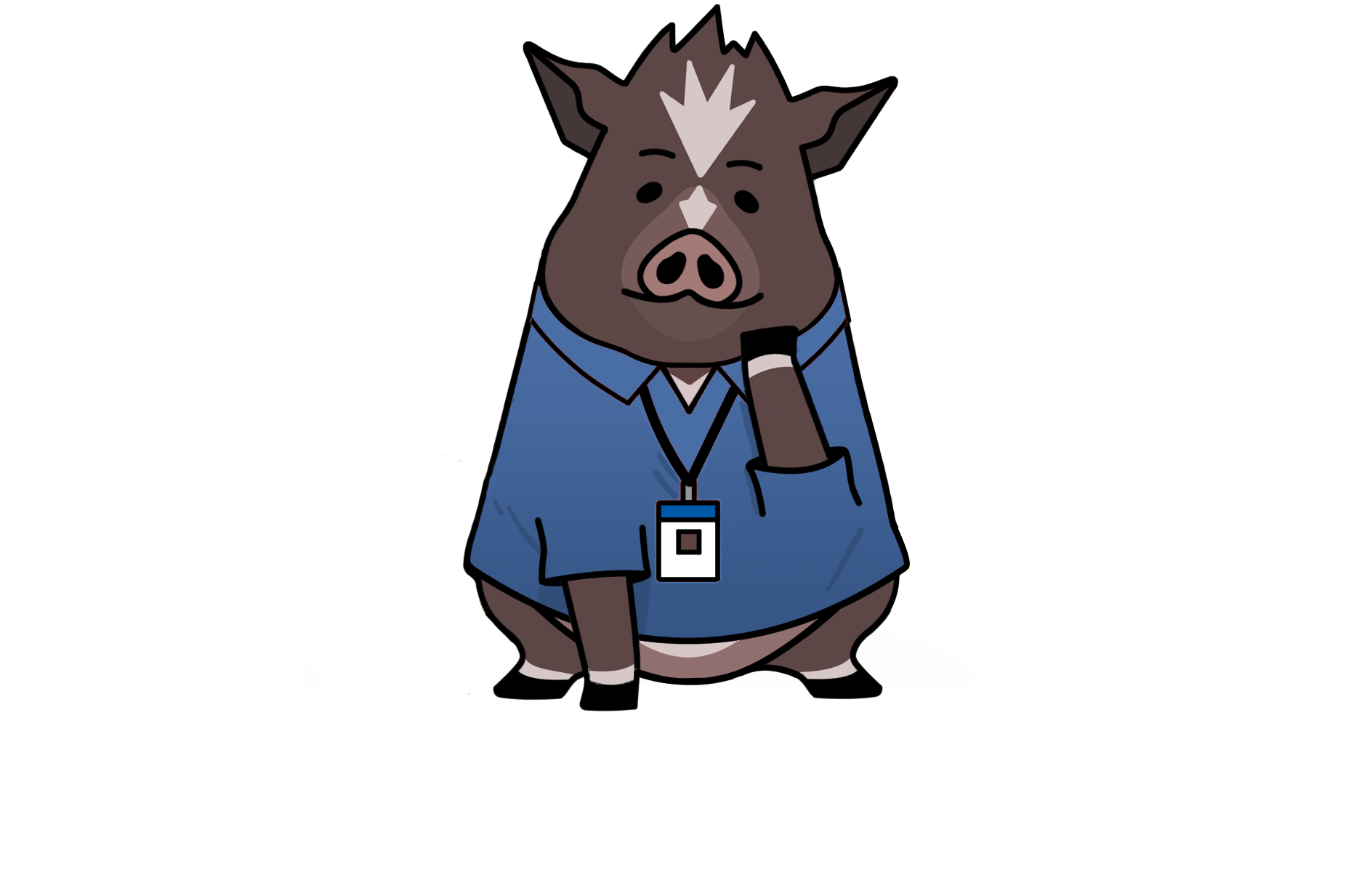 Cartoon drawing of Winston the pig looking inquisitive