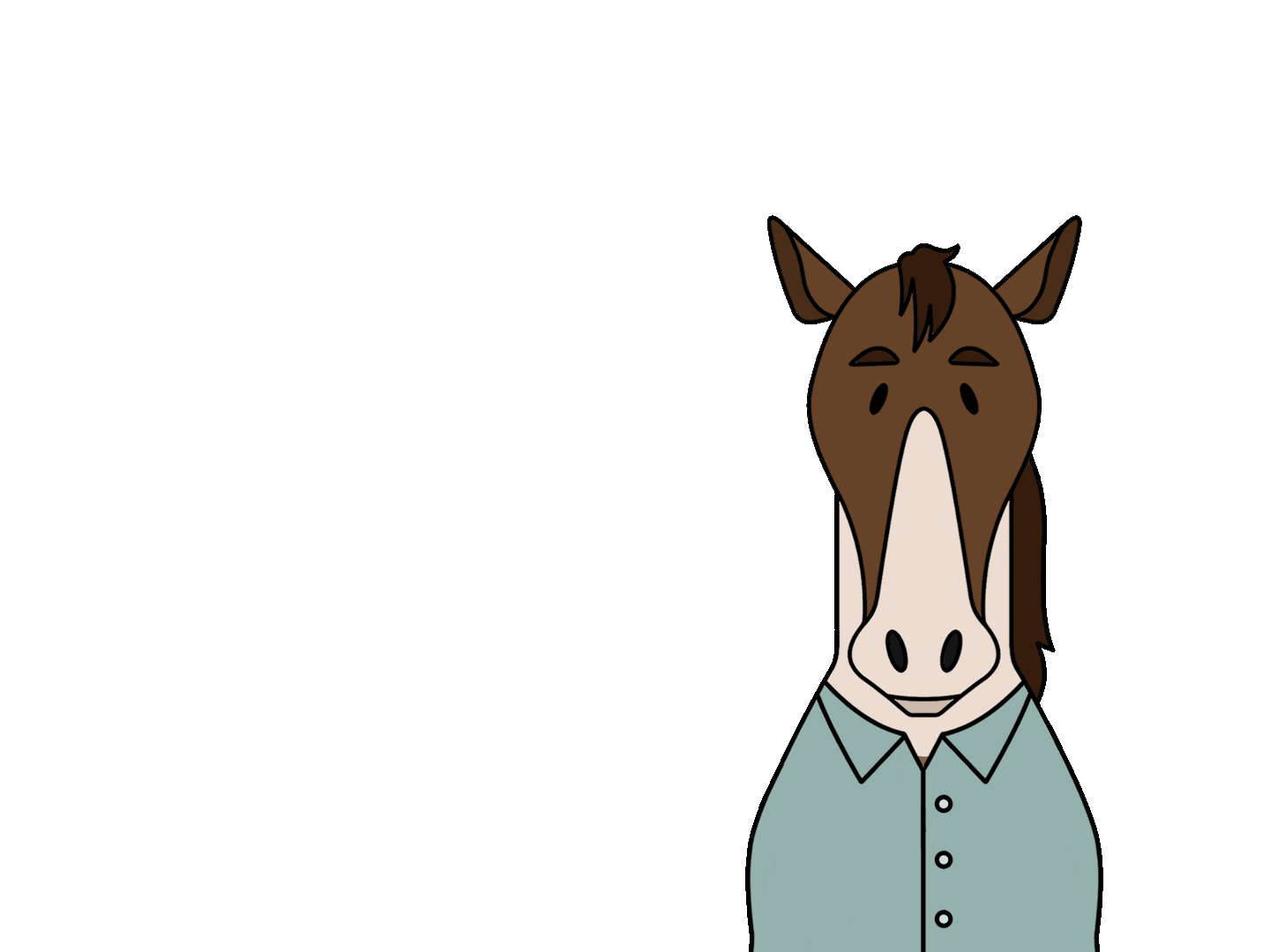 Give Page Final Kaptain the horse next to a desk with a laptop on it, looking at CanDoIQ videos on YouTube